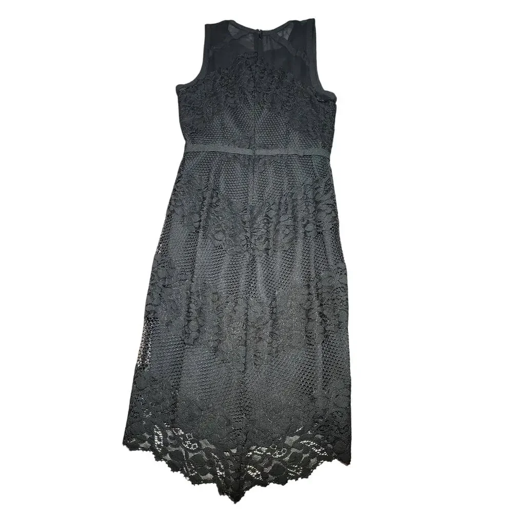 Adelyn Rae Womens Sheath Dress Black Floral Lace Crew Neck Sleeveless Zip Small